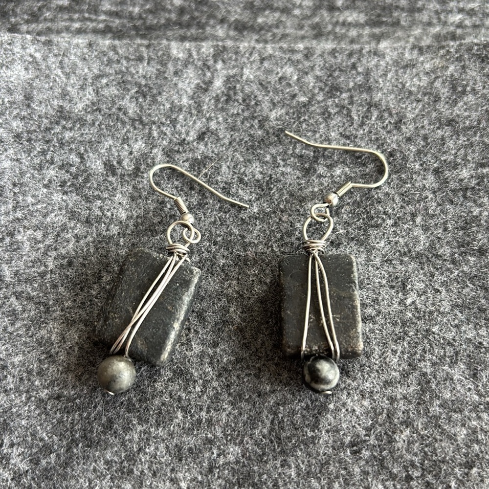 Darkened Antique Finish Rectangular Slate Earring… - image 6